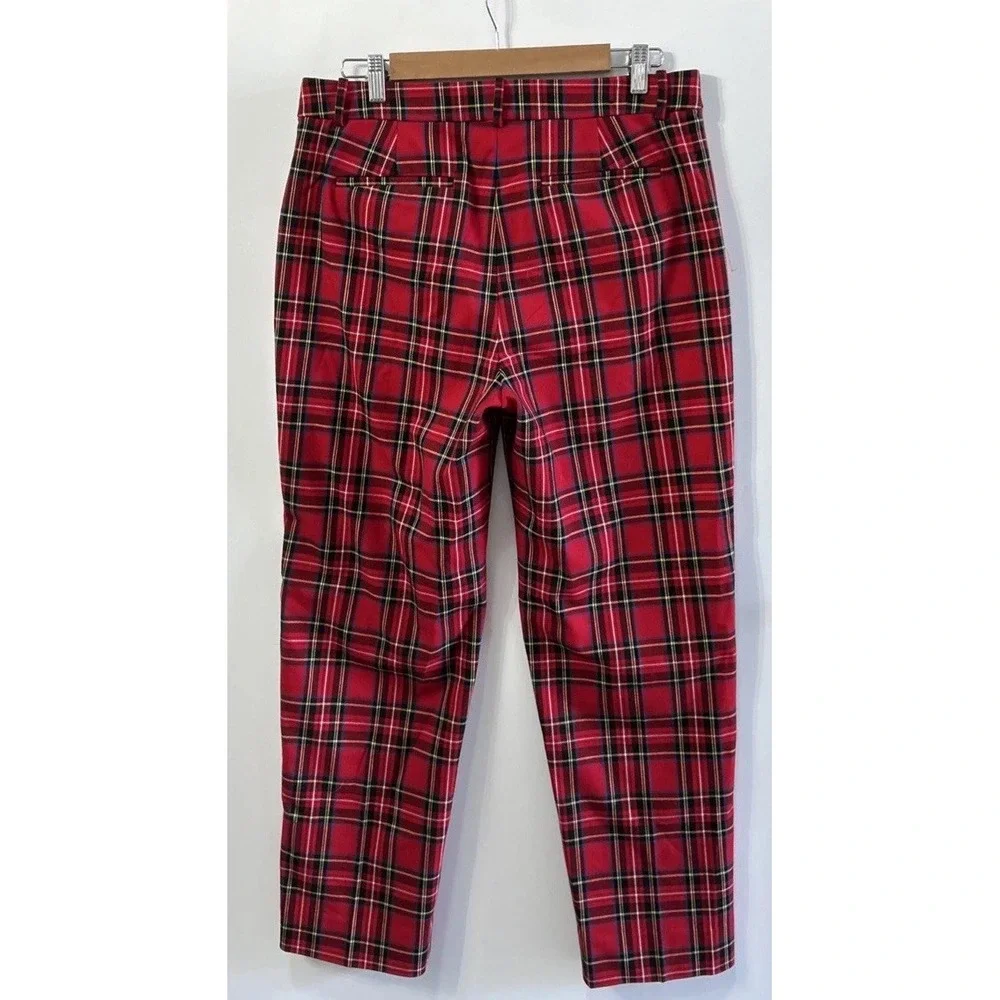 WOMEN'S J CREW Kallie Pant STEWART RED TARTAN PLAID Sz 10 Holiday EC